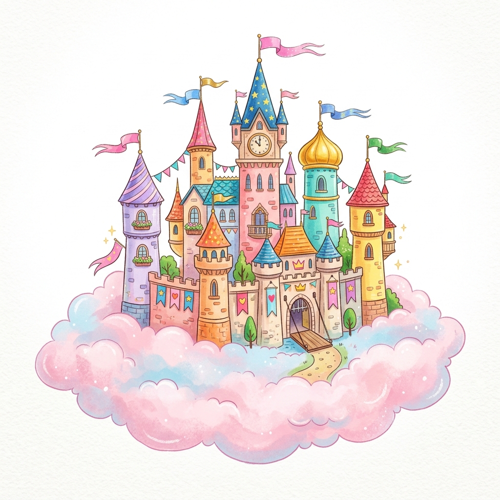 Princess castle storybook theme illustration