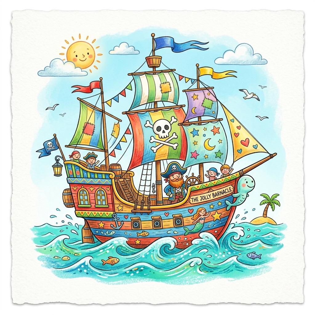 Pirate Ship storybook theme illustration