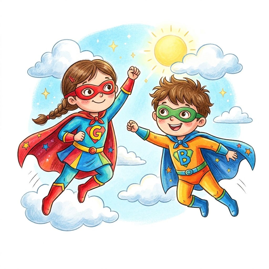 Superheroes storybook theme illustration